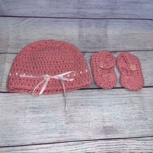 Crochet Pink Baby Hat and Booties